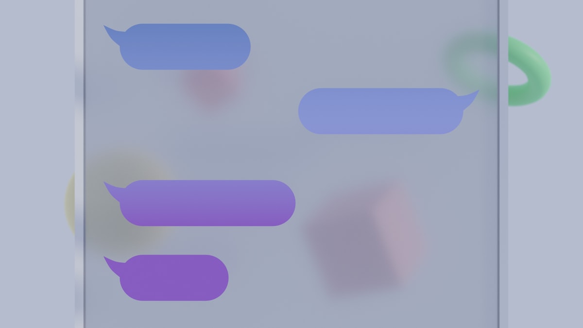 Colorful 3D chat bubble icons representing an AI customer support conversation